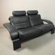 Black Leather Ake Fribytter “Kroken” Two-Seater Sofa for Nelo Möbel. Sweden