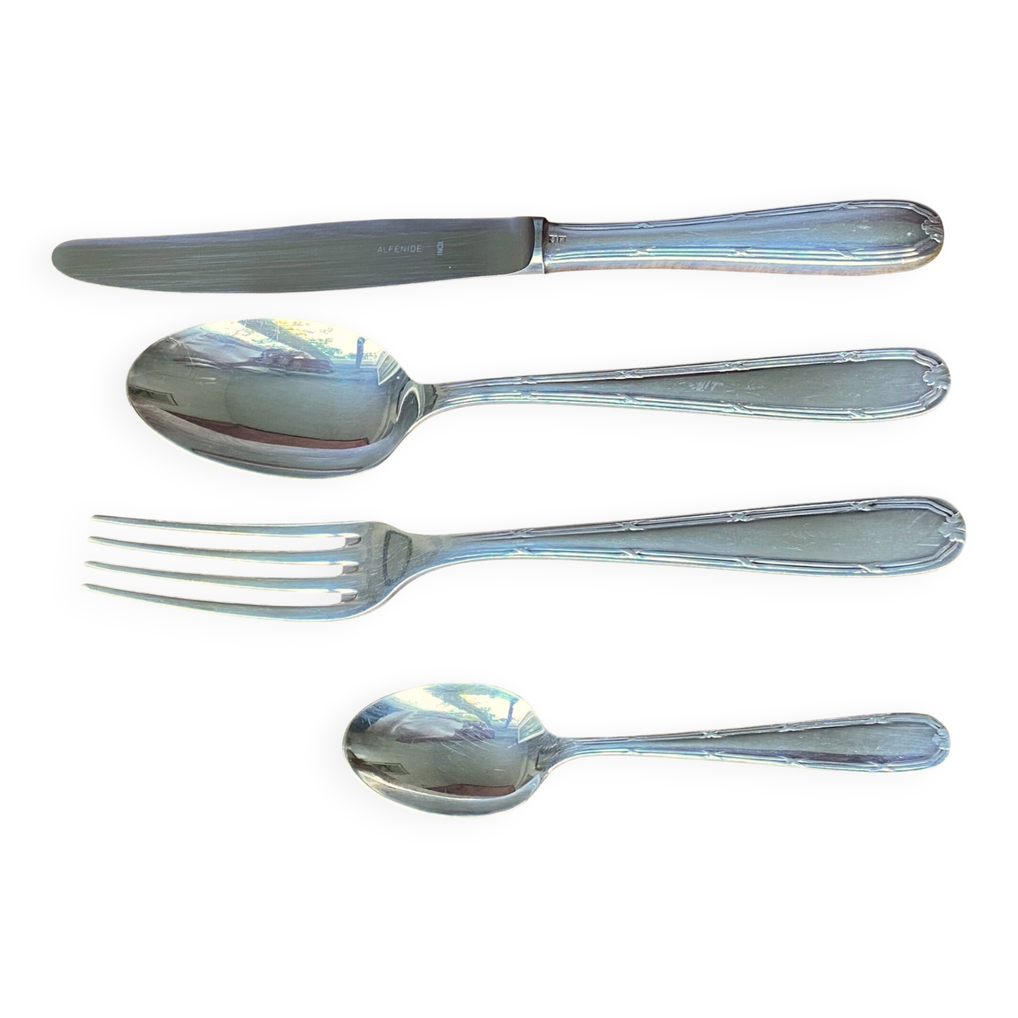 Alfenide Christofle silver-plated cutlery set - 48 pieces Rubans model