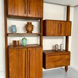 Antique modular shelf in solid French elm from the 60s, vintage