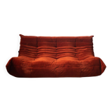 Amber corduroy Togo lounge chair with pouf and three-seat sofa by Michel Ducaroy for Ligne Roset, set of 3