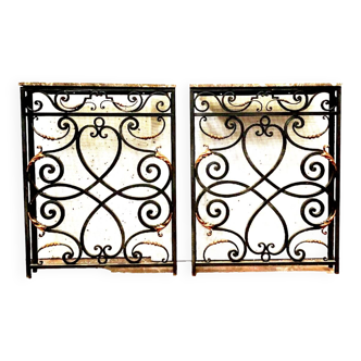 Pair of consoles or radiator cover in patinated wrought iron 20th century