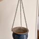 Vintage 1970s blue glazed terracotta hanging planter pot