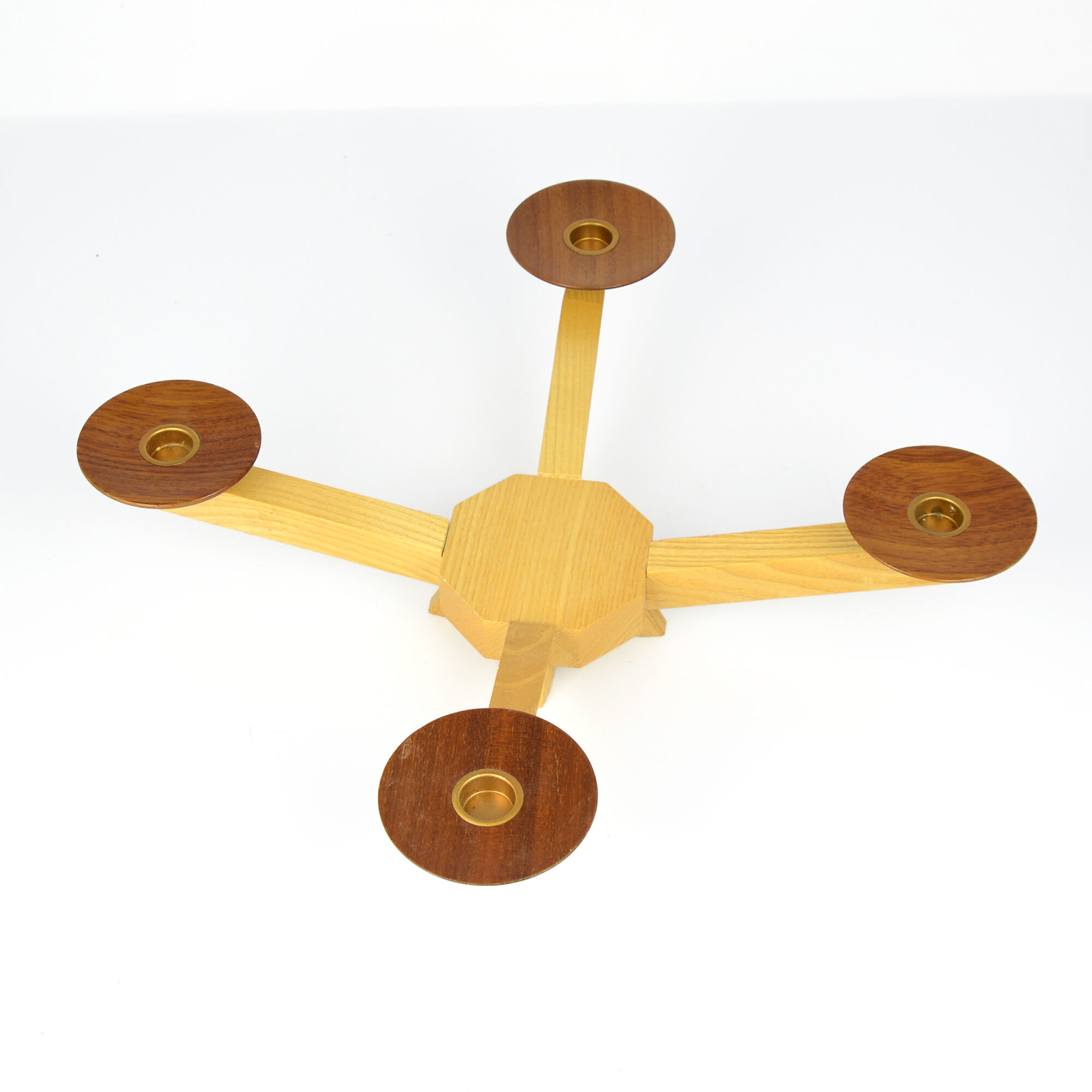 Four-pointed wooden candle holder, Denmark from the 1970s