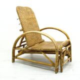 Fauteuil en rotin avec pouf escamotable, 1970
