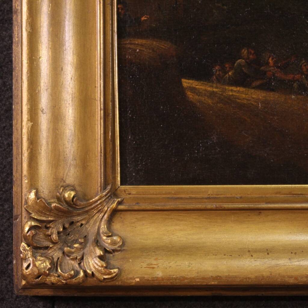 Painting oil on canvas landscape with wayfarers from the 18th century