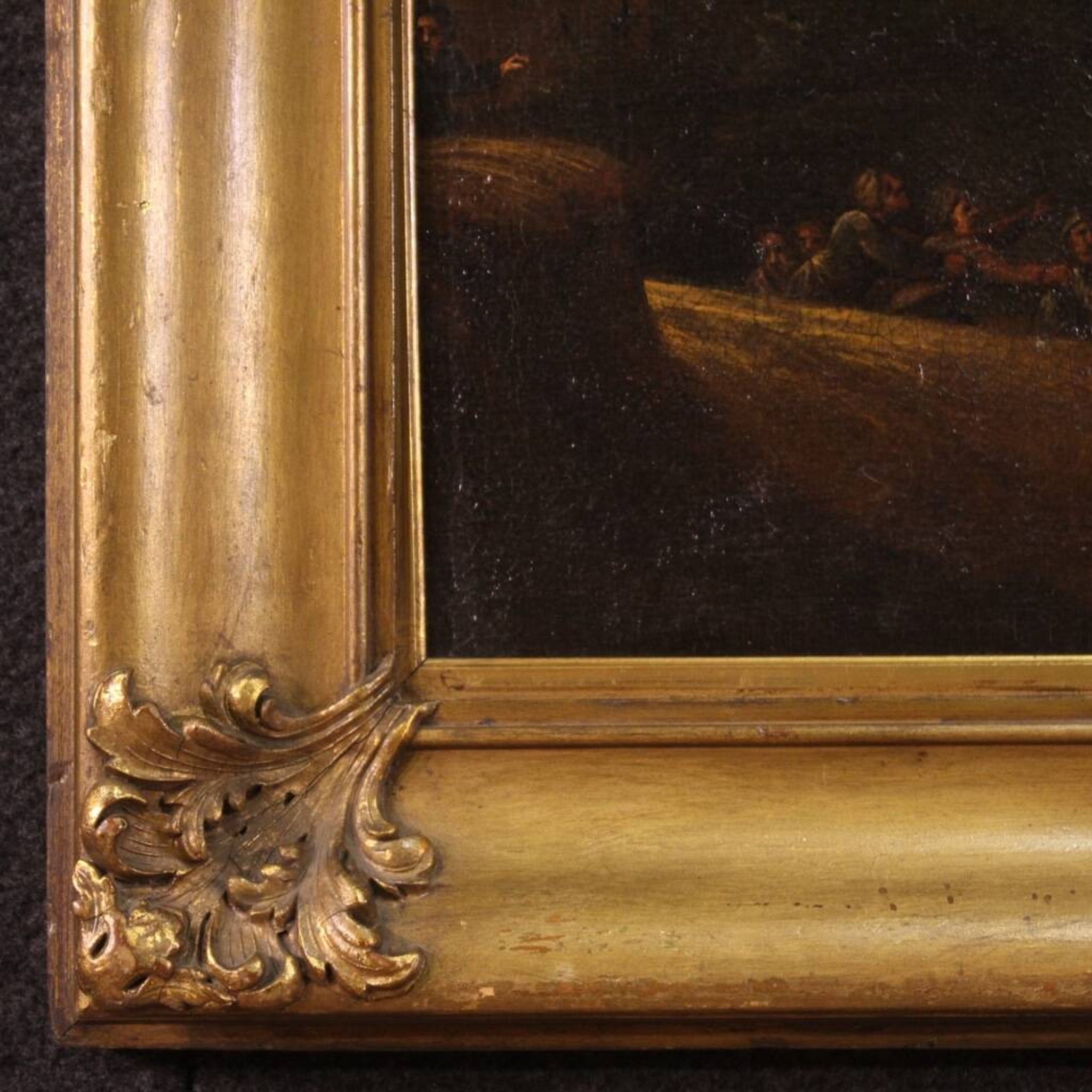 Painting oil on canvas landscape with wayfarers from the 18th century