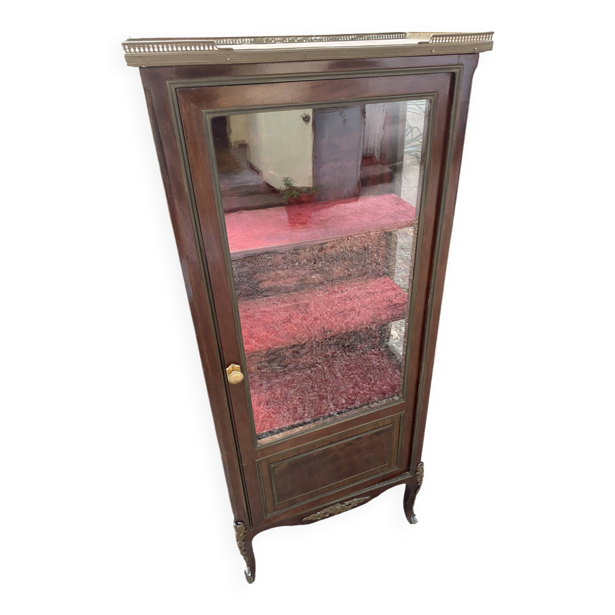 19th/20th century mahogany display cabinet, marble top and glass sides.