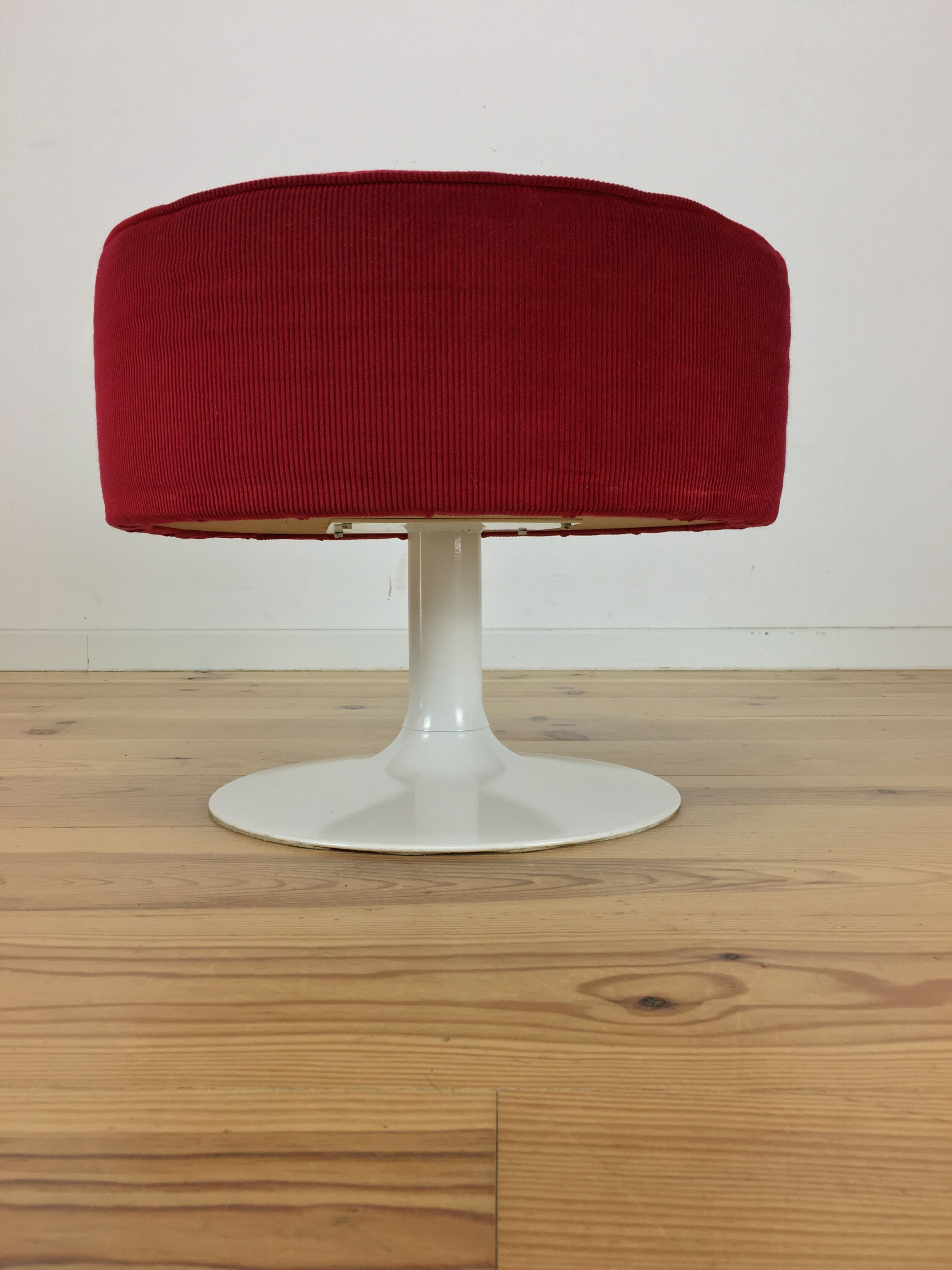 70's tulip and red velvet space age stool