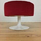 70's tulip and red velvet space age stool