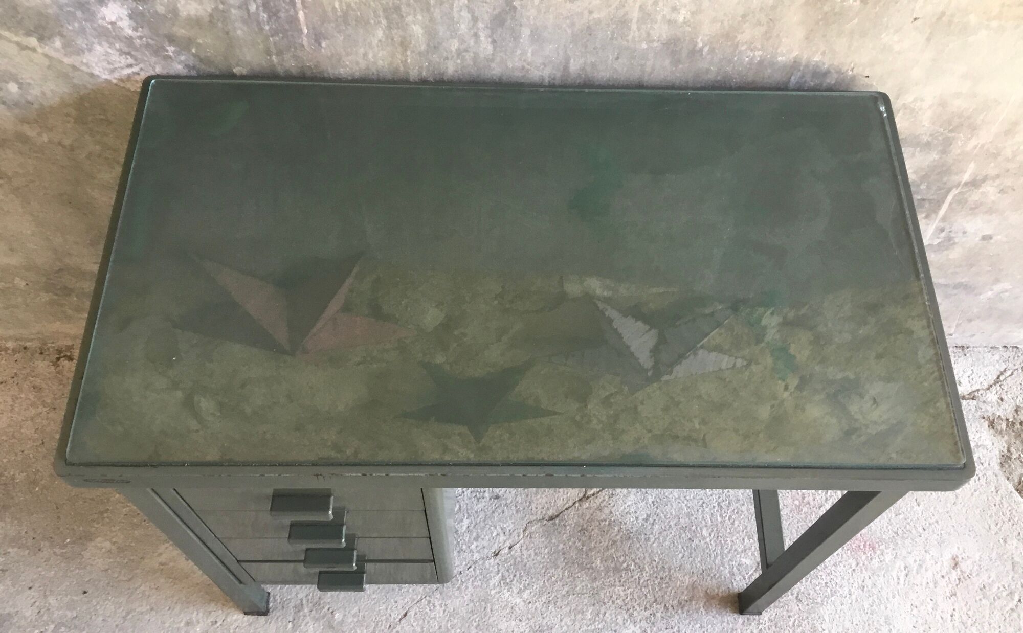 Small metal industrial desk with column of 4 drawers - industrial - 1960