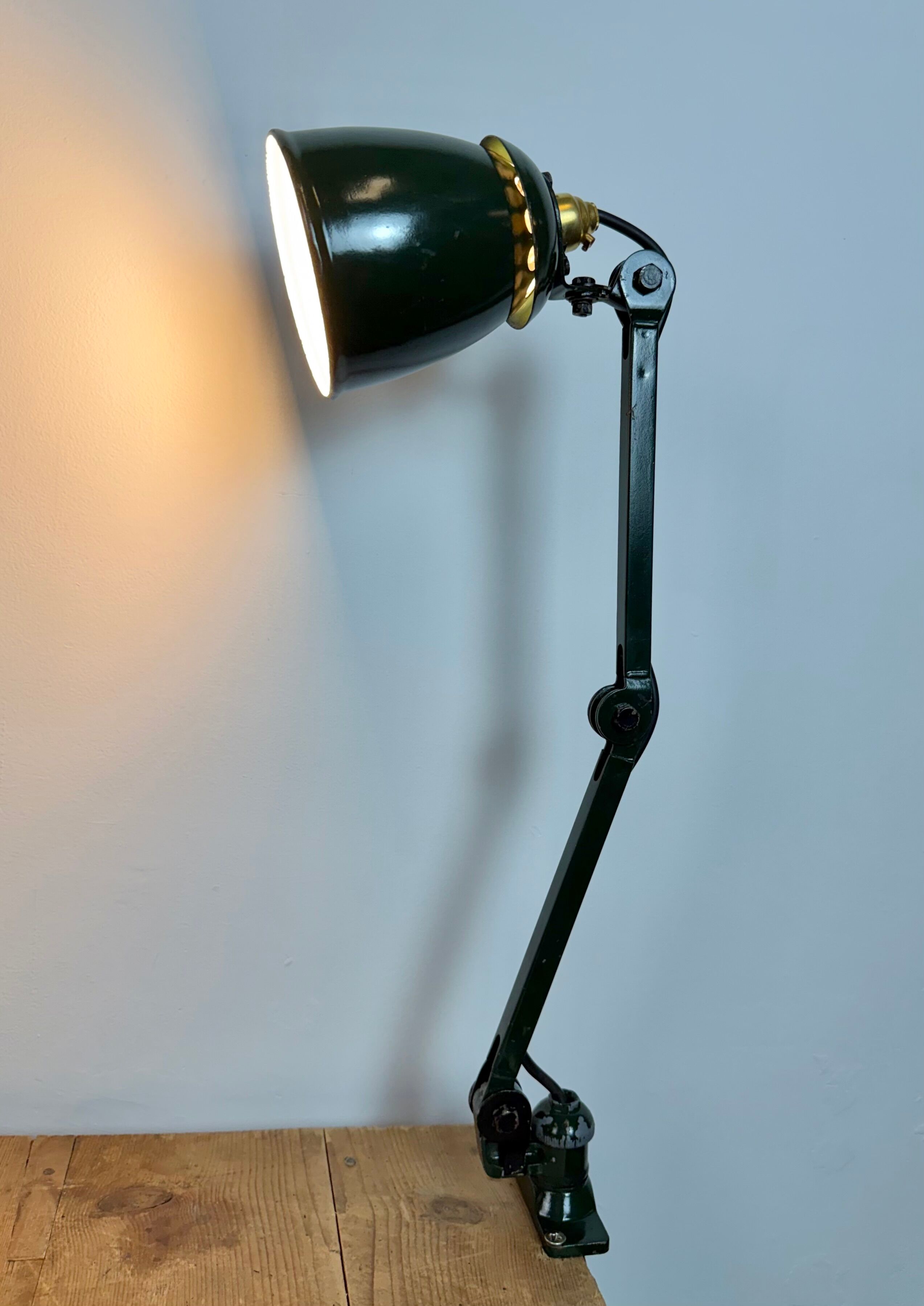 Industrial Green Enamel Adjustable Table Lamp, 1960s