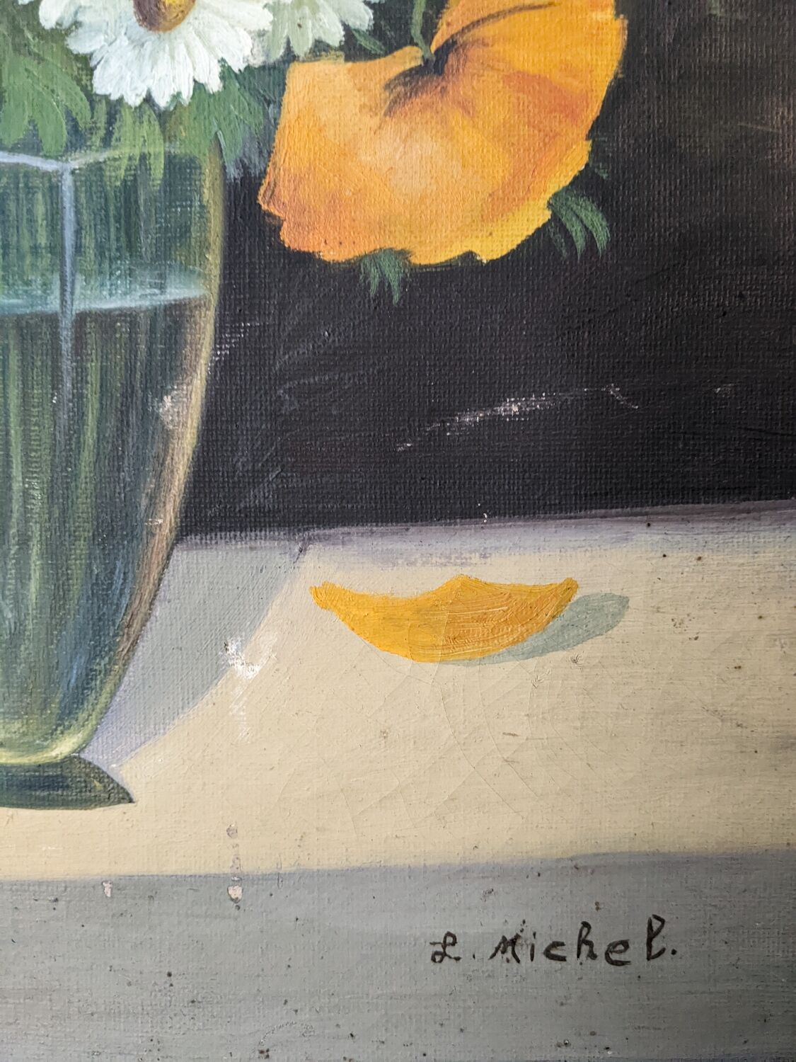 Antique still life painting, bohemian country decor, floral bouquet