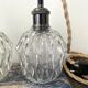 Set of three vintage electric chiseled glass walking lamps