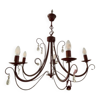 Deep red tassel and wrought iron chandelier