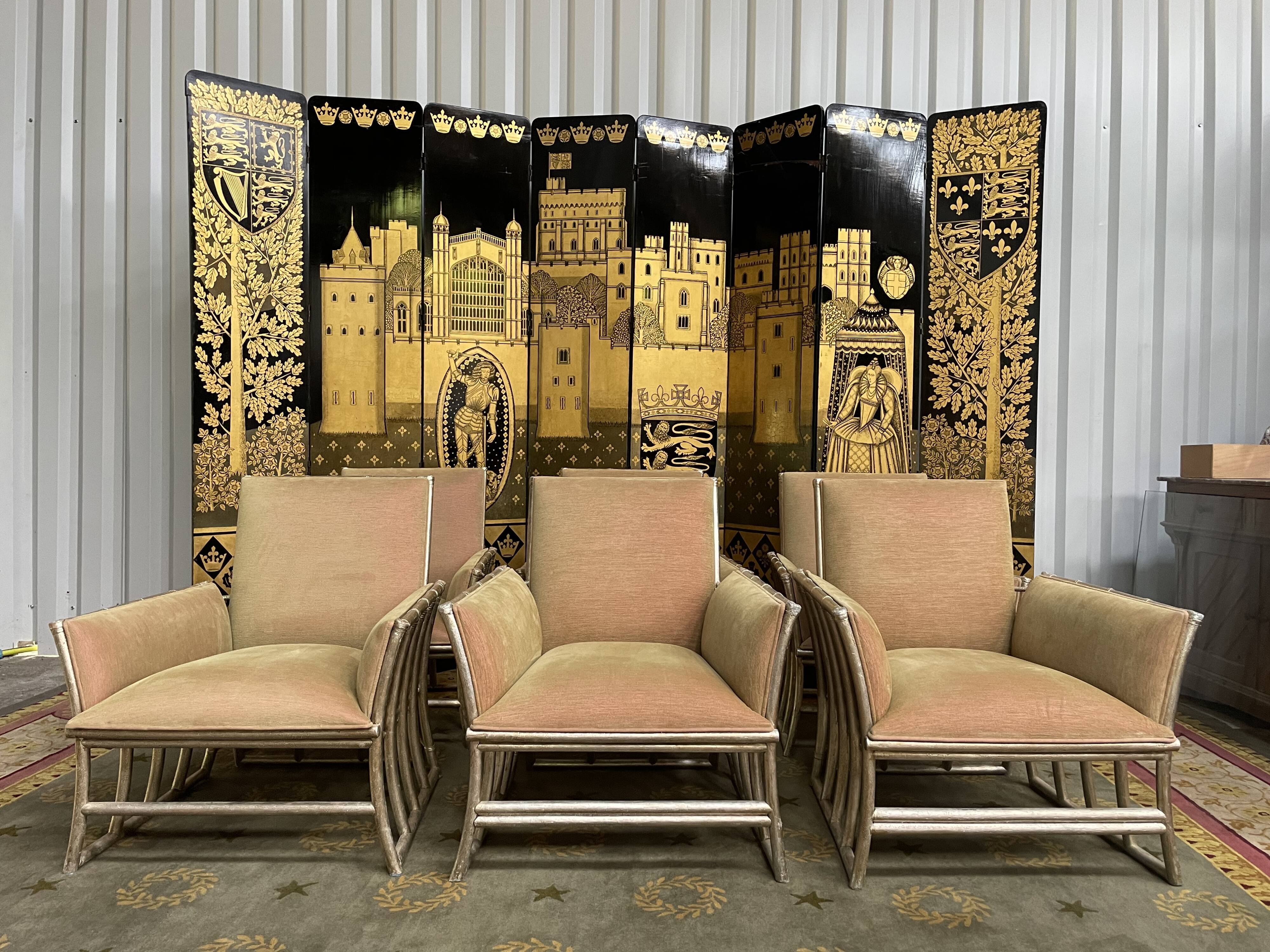 Suite of 6 shepherdess armchairs bamboo and beige velvet