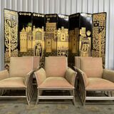 Suite of 6 shepherdess armchairs bamboo and beige velvet