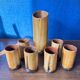Vintage 1970s ceramic pitcher and glass set for orangeade, faux bamboo.