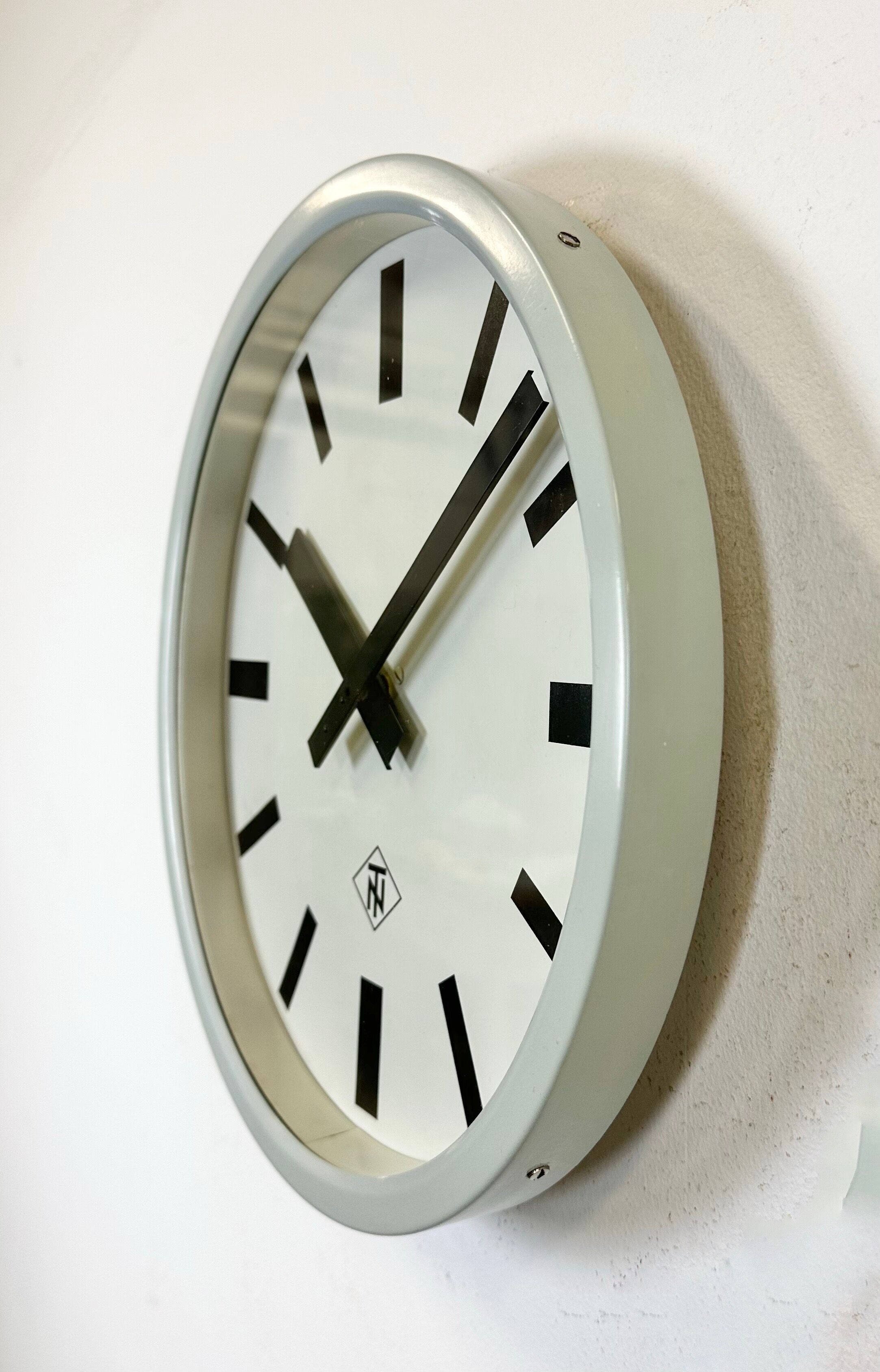 Grey Industrial Wall Clock from TN, 1960s
