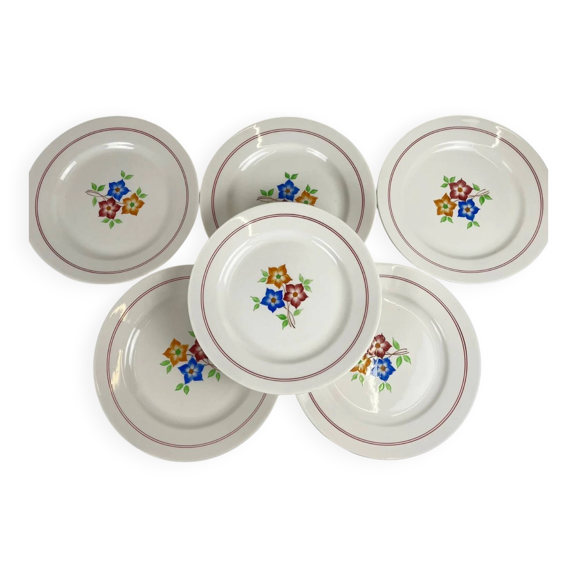 Set of 6 flat plates "The Hive", Moulins des Loups, 20th century