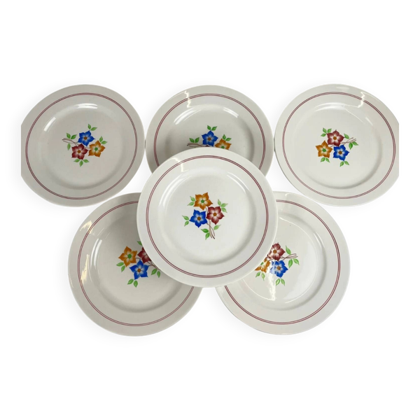 Set de 6 assiettes plates ''La ruche'', Moulins des loups, XXe