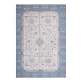 Tapis de zone turc Oushak fait main en laine et coton bleu beige des années 1970 230x325