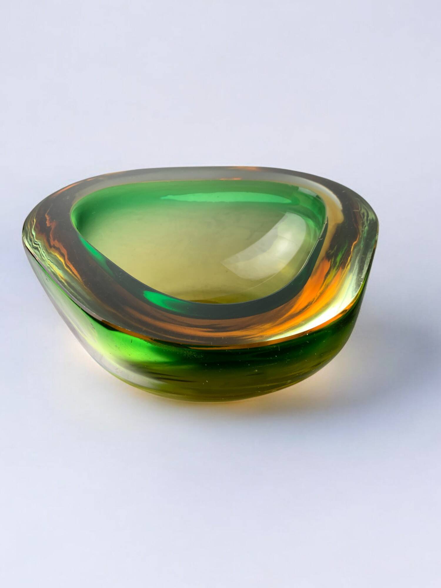 Green and yellow Sommerso empty pocket by Seguso, Murano glass, Italy, 1970