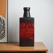 West Germany ceramic vase in black and red, glazed pottery from the 1970s