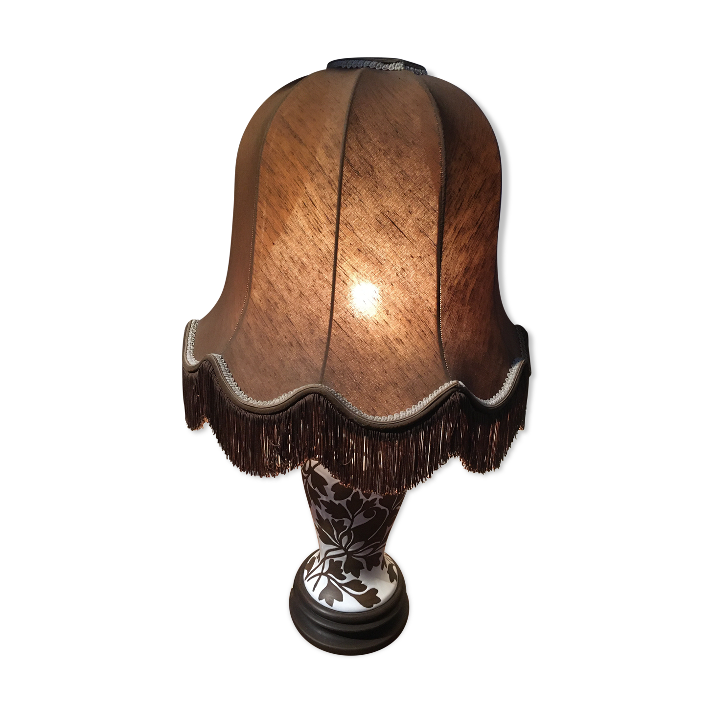 Ceramic lamp and wooden base from the 70s