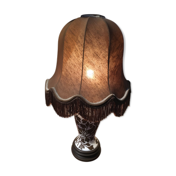 Lampe en céramique et socle bois années 70