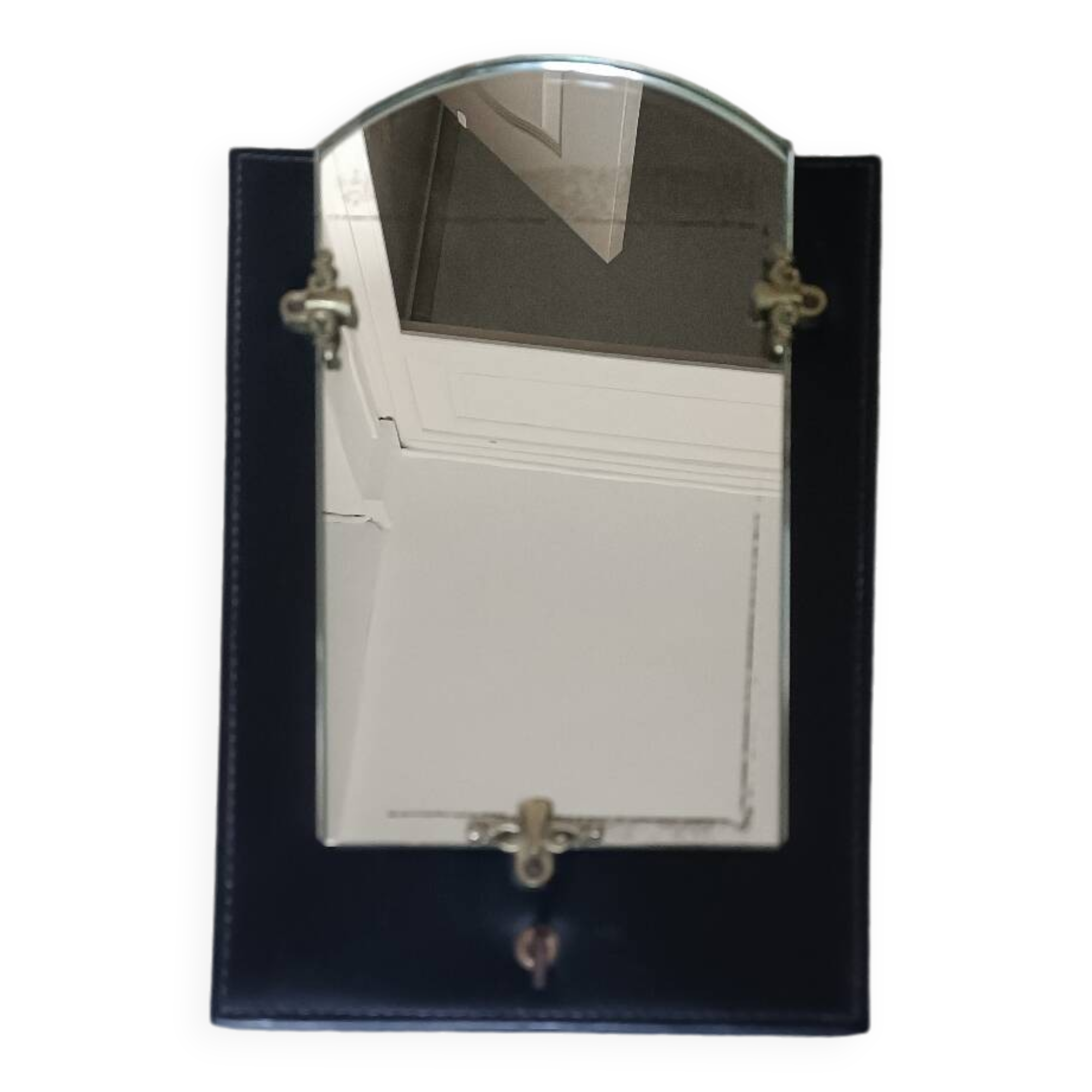 Art Deco leather and bronze mirror