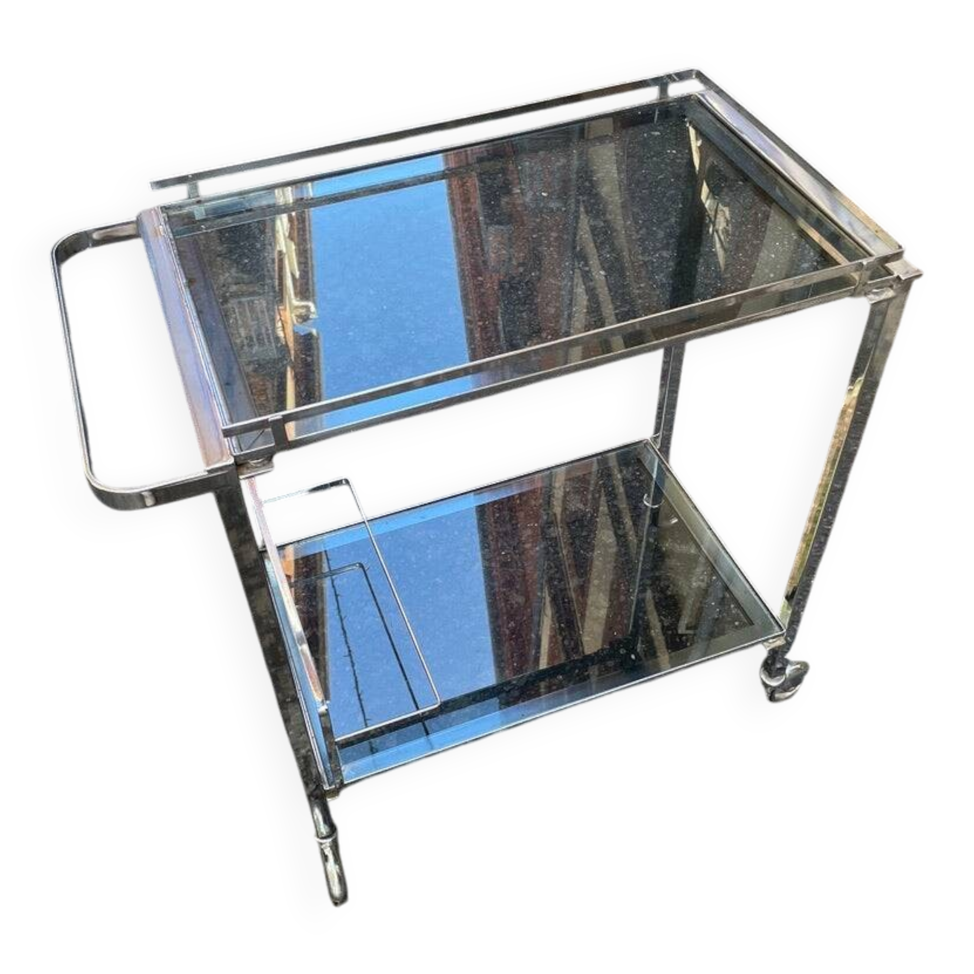 Chrome rolling serving cart from the 1950s-60s