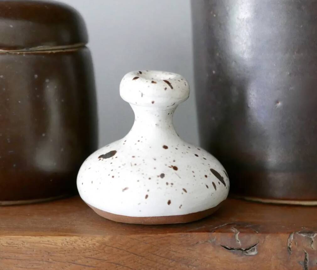 White speckled black ceramic vase with a neck, 1960s.