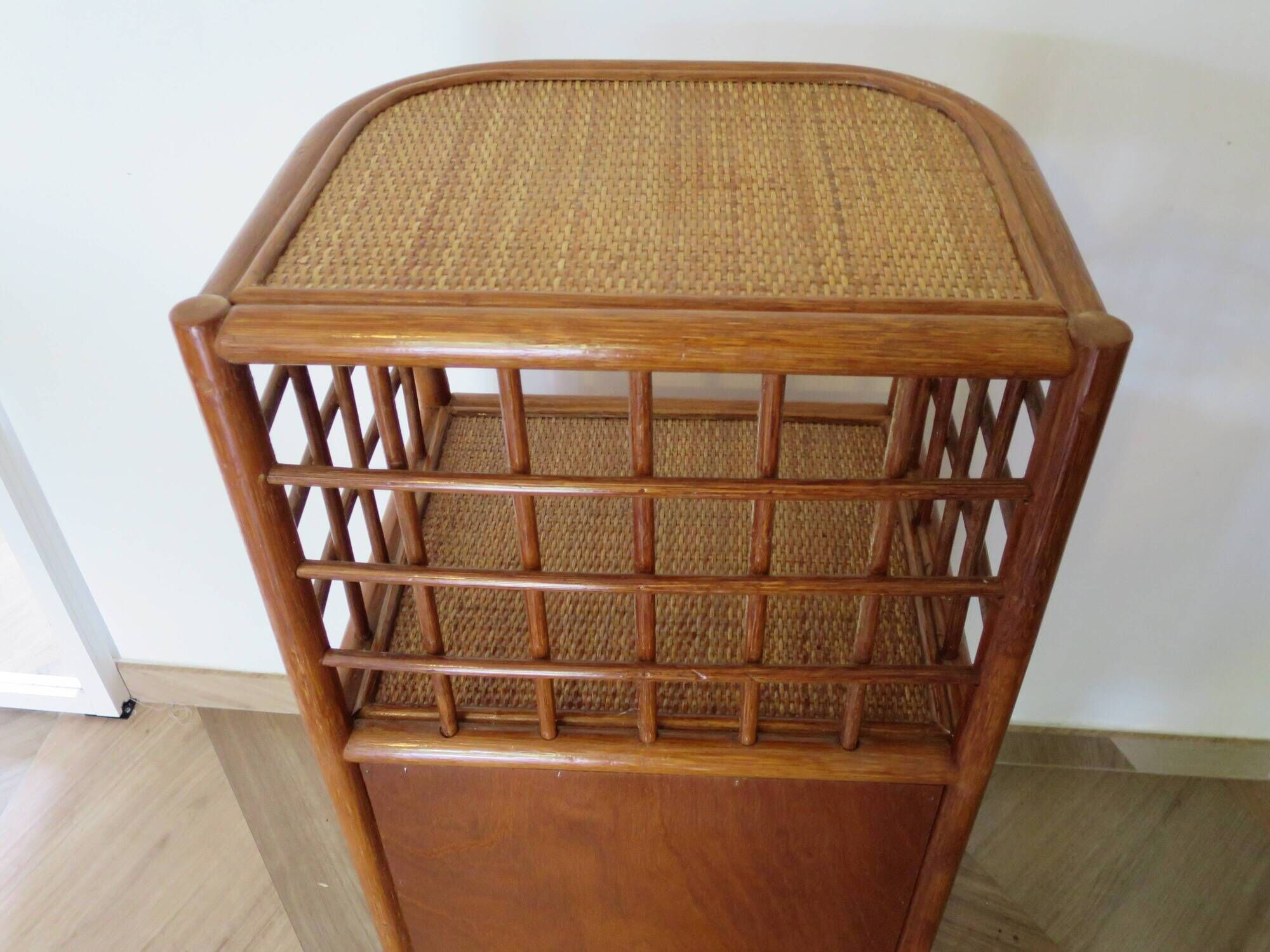Vintage - sideboard - chest of drawers - woven rattan chest of drawers - wood - bamboo - 80s