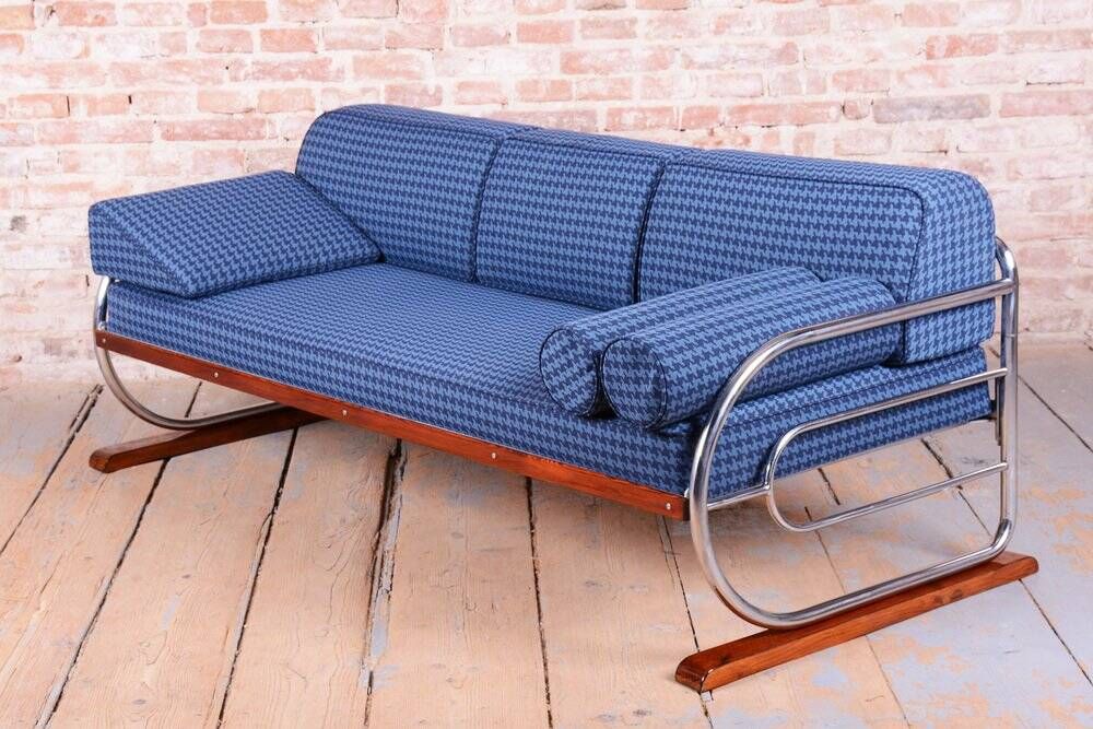 Czech Bauhaus Chrome and Beech Sofa attributed to Robert Slezak, 1930s