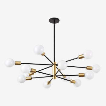 Modern sputnik chandelier, black and gold chandelier,mid century pendant light
