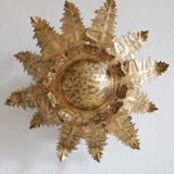 Vintage sunburst ceiling light, gold, floral pattern, 50s brutalism