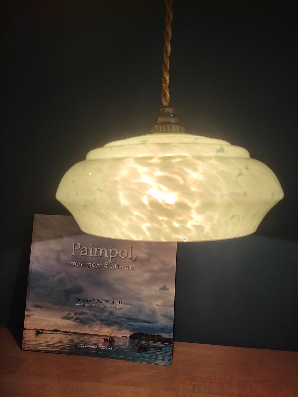 Suspension lampshade corole glass Clichy pale green