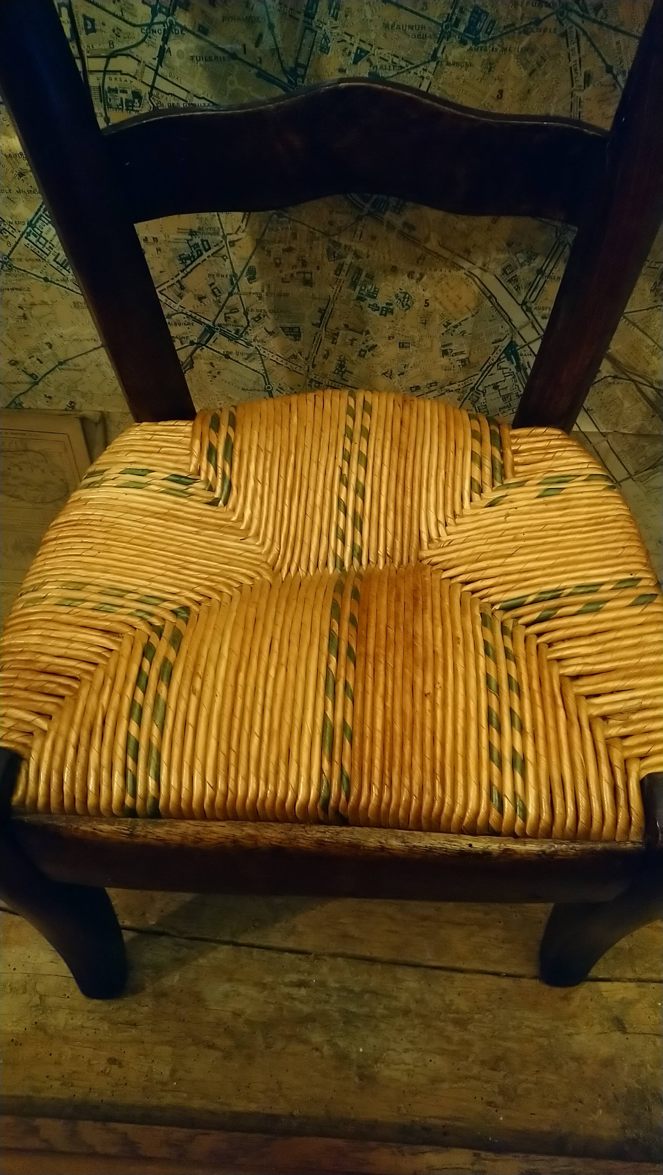 Children's straw chair and oak stool