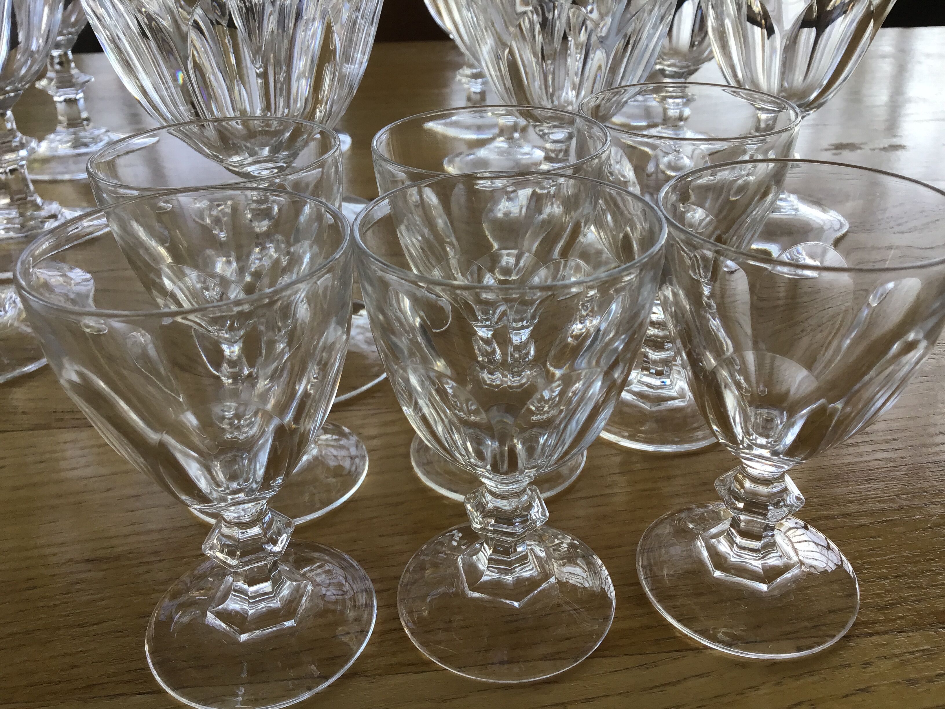 Set 6 wine glasses, 6 water glasses and 6 crystal shot glasses