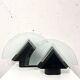 Postmodern geometric glass and metal lamp, small model, 1980