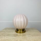 Pink art deco opaline globe wall light, gilded brass base, ceiling light
