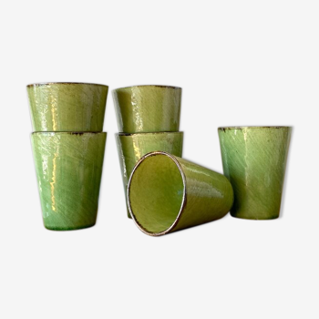 6 green glazed ceramic cups