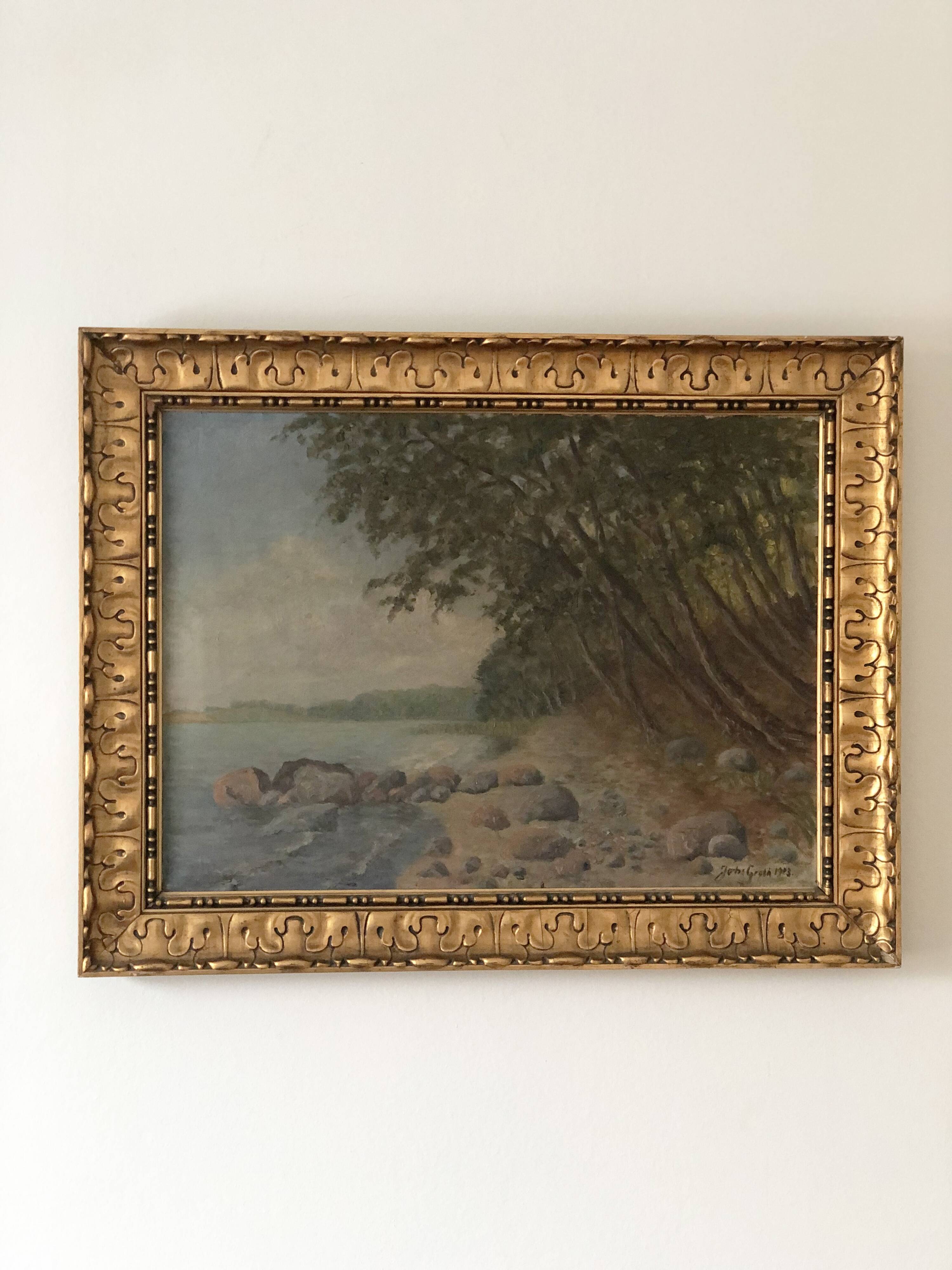 Large Vintage Sea Landscape Original Oil Painting, circa 1923