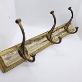 Solid teak coat hook with 3 double cast iron hooks