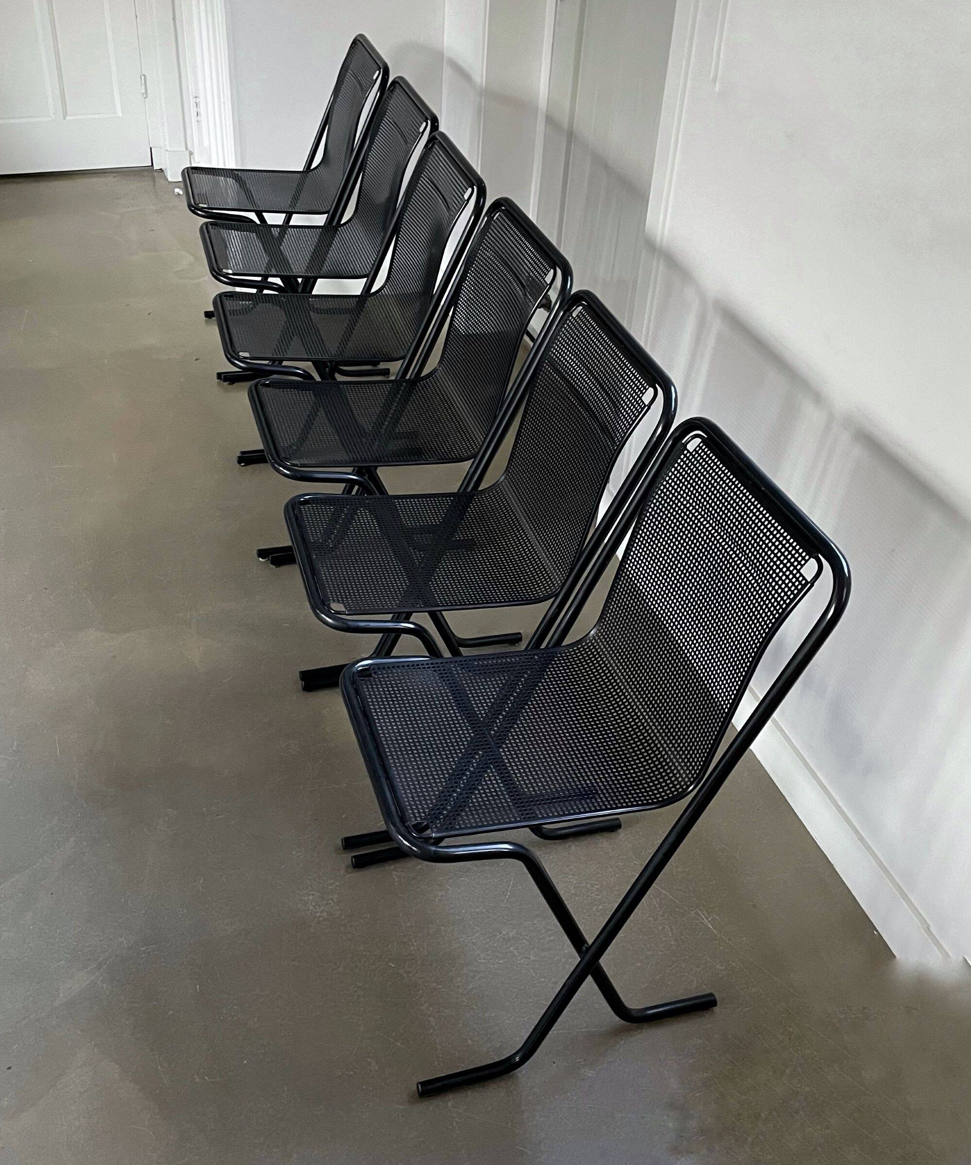 Black metal stacking chairs, Arrben Italy, 80s