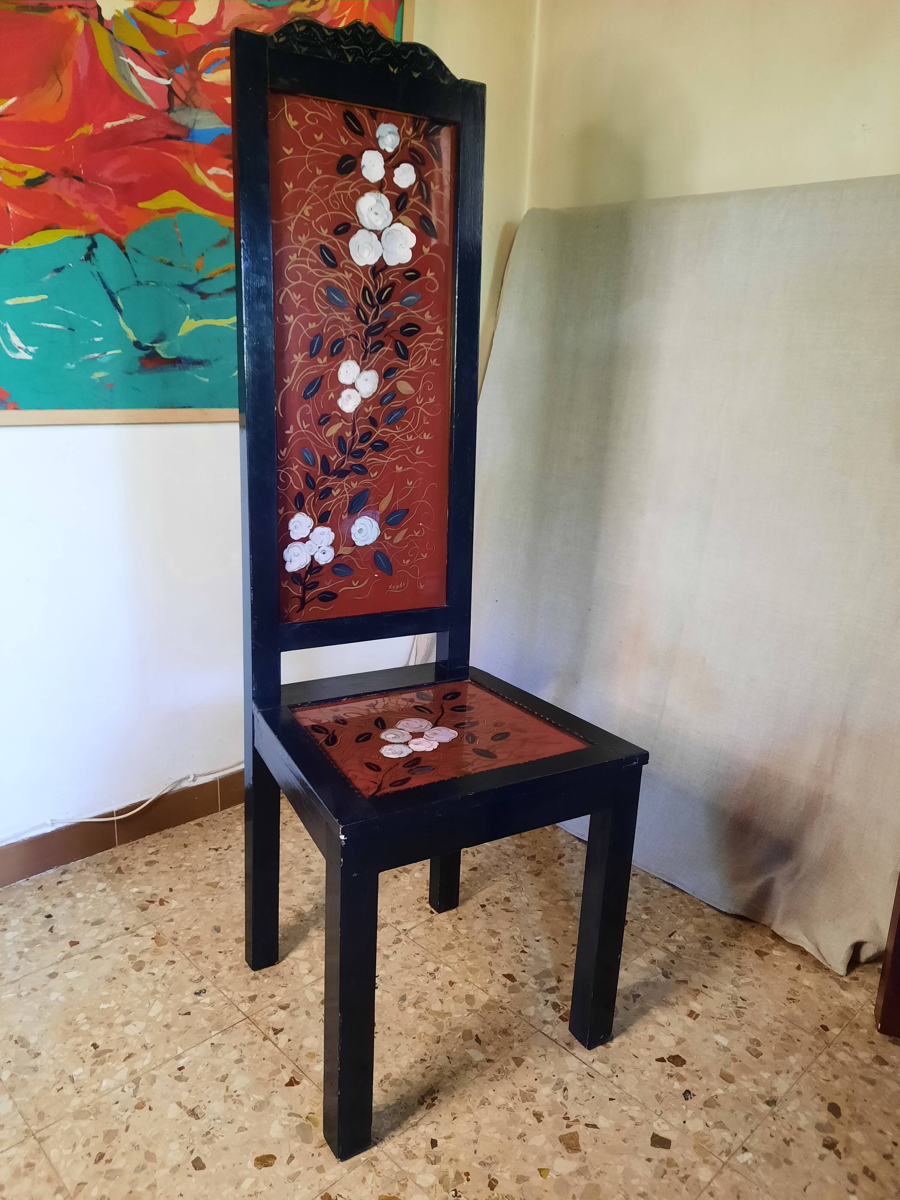 Japanese chair with a high backrest