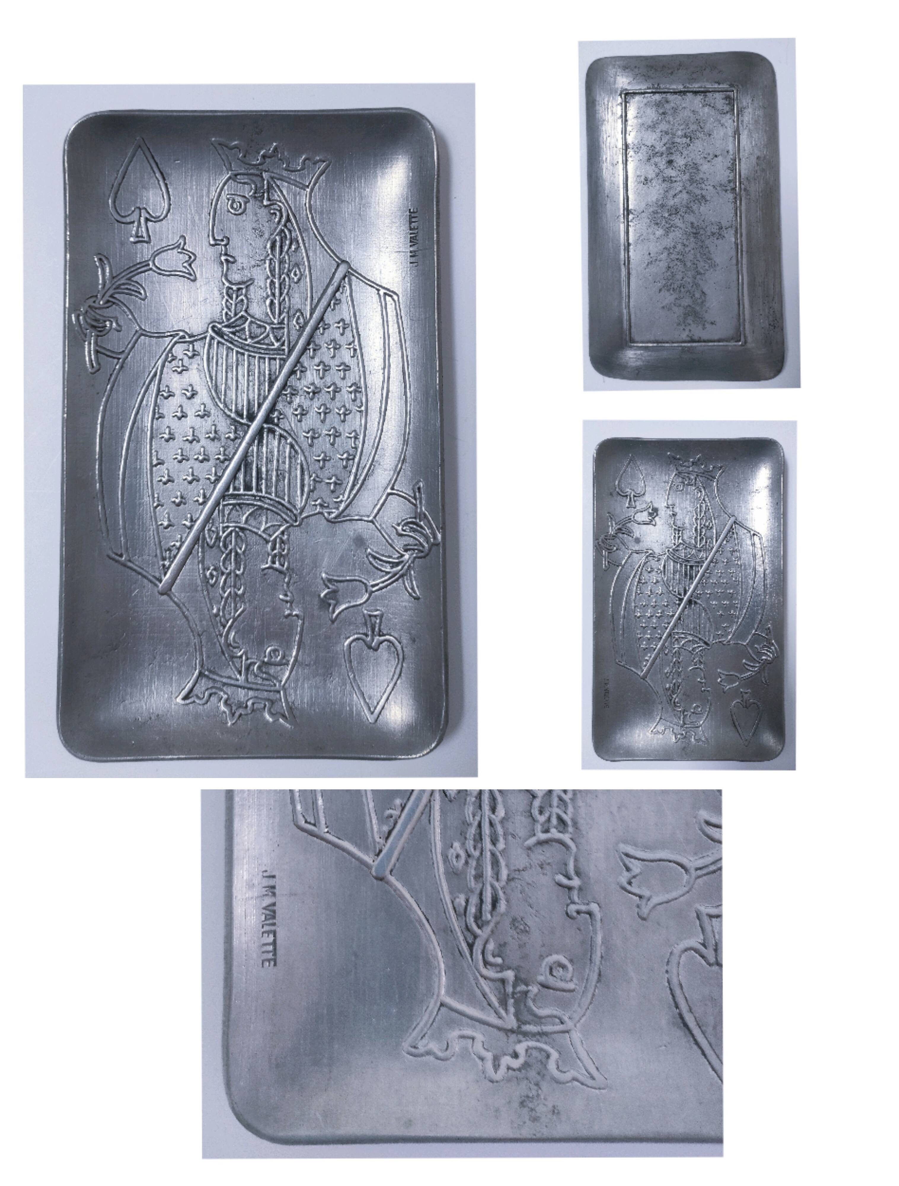 Lady of Spades pocket tray by JM Valette, signed, metal, 1960s.