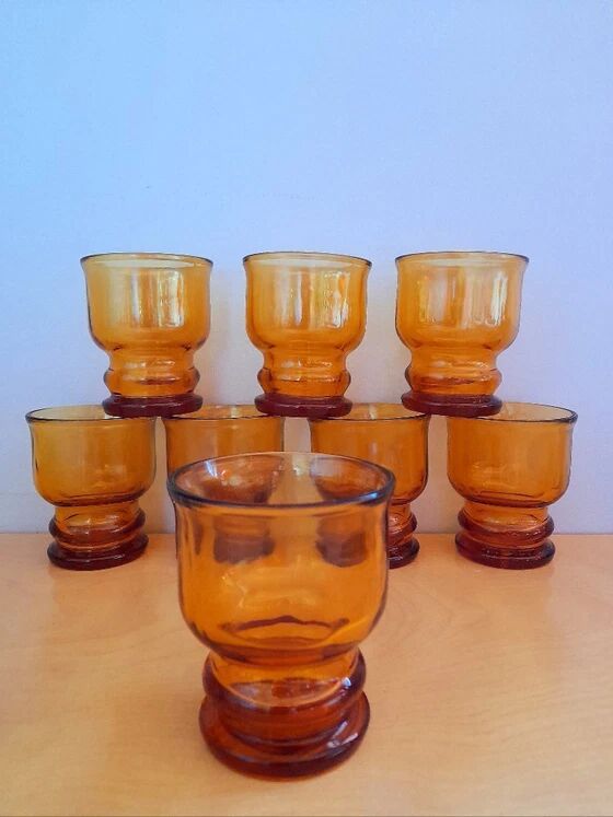 Set of eight amber glasses, Pernod 1970