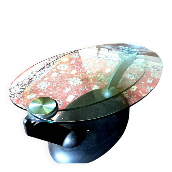 Table basse à deux plateaux pivotants en verre — Roche Bobois, années 1990