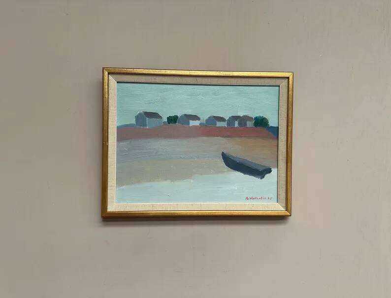 Original  Swedish Oil on Canvas – “Motif from Byxelkrok” by Raymond Wallentin – Signed & Dated 1975 – Vintage & Framed